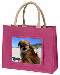 Pekingese Dog Large Pink Jute Shopping Bag
