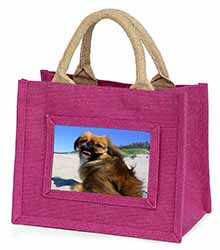 Pekingese Dog Little Girls Small Pink Jute Shopping Bag