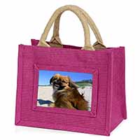 Pekingese Dog Little Girls Small Pink Jute Shopping Bag