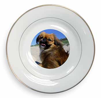 Pekingese Dog Gold Rim Plate Printed Full Colour in Gift Box