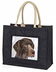 German Pointer Dog Large Black Jute Shopping Bag