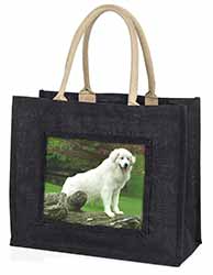 Pyrenean Mountain Dog Large Black Jute Shopping Bag - Advanta Group®