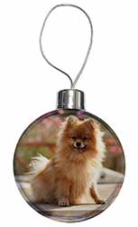 Pomeranian Dog on Decking Christmas Bauble