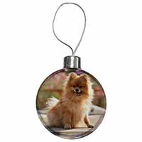 Pomeranian Dog on Decking Christmas Bauble