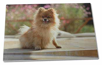 Large Glass Cutting Chopping Board Pomeranian Dog on Decking
