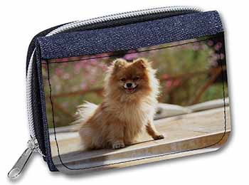 Pomeranian Dog on Decking Unisex Denim Purse Wallet