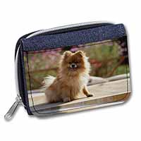 Pomeranian Dog on Decking Unisex Denim Purse Wallet