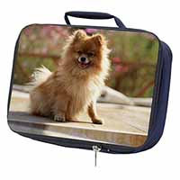 Pomeranian Dog on Decking Navy Insulated School Lunch Box/Picnic Bag