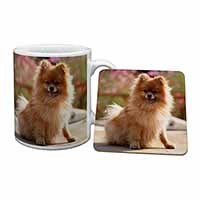 Pomeranian Dog on Decking Mug and Coaster Set