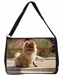 Pomeranian Dog on Decking Large Black Laptop Shoulder Bag School/College