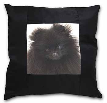 Black Pomeranian Dog Black Satin Feel Scatter Cushion