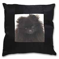 Black Pomeranian Dog Black Satin Feel Scatter Cushion