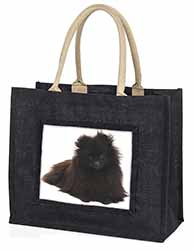 Black Pomeranian Dog Large Black Jute Shopping Bag