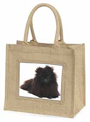 Black Pomeranian Dog Natural/Beige Jute Large Shopping Bag