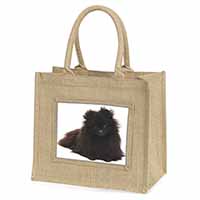 Black Pomeranian Dog Natural/Beige Jute Large Shopping Bag