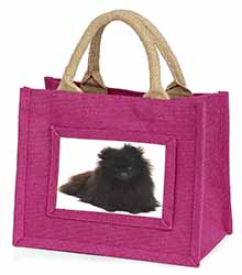 Black Pomeranian Dog Little Girls Small Pink Jute Shopping Bag