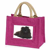 Black Pomeranian Dog Little Girls Small Pink Jute Shopping Bag