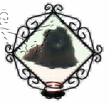 Black Pomeranian Dog Wrought Iron Wall Art Candle Holder