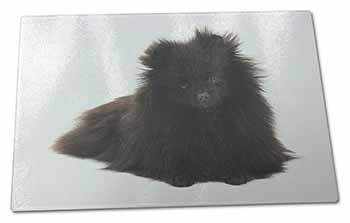 Large Glass Cutting Chopping Board Black Pomeranian Dog
