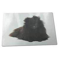 Large Glass Cutting Chopping Board Black Pomeranian Dog