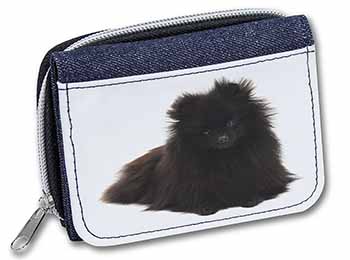 Black Pomeranian Dog Unisex Denim Purse Wallet