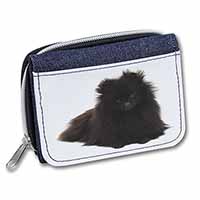 Black Pomeranian Dog Unisex Denim Purse Wallet