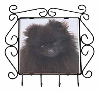 Black Pomeranian Dog Wrought Iron Key Holder Hooks