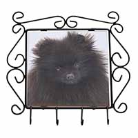 Black Pomeranian Dog Wrought Iron Key Holder Hooks