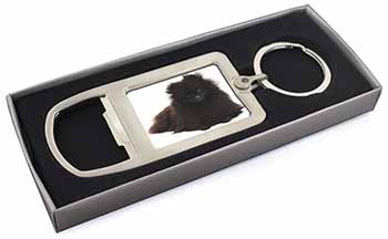Black Pomeranian Dog Chrome Metal Bottle Opener Keyring in Box