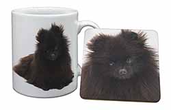 Black Pomeranian Dog Mug and Coaster Set
