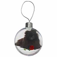 Pomeranian Dog with Red Rose Christmas Bauble