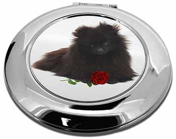 Pomeranian Dog with Red Rose Make-Up Round Compact Mirror