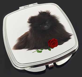 Pomeranian Dog with Red Rose Make-Up Compact Mirror