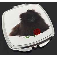 Pomeranian Dog with Red Rose Make-Up Compact Mirror