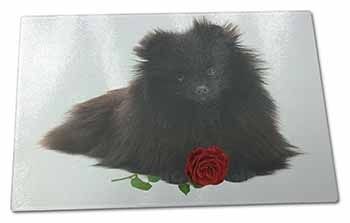 Large Glass Cutting Chopping Board Pomeranian Dog with Red Rose