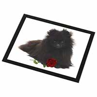 Pomeranian Dog with Red Rose Black Rim High Quality Glass Placemat