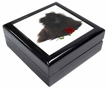 Pomeranian Dog with Red Rose Keepsake/Jewellery Box