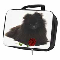 Pomeranian Dog with Red Rose Black Insulated School Lunch Box/Picnic Bag