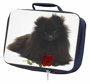 Pomeranian Dog with Red Rose Navy Insulated School Lunch Box/Picnic Bag