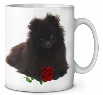 Pomeranian Dog with Red Rose Ceramic 10oz Coffee Mug/Tea Cup