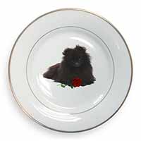 Pomeranian Dog with Red Rose Gold Rim Plate Printed Full Colour in Gift Box