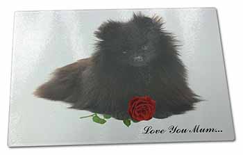 Large Glass Cutting Chopping Board Pomeranian Dog+Rose 