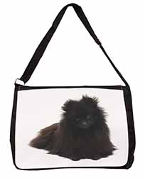 Black Pomeranian Dog Large Black Laptop Shoulder Bag School/College