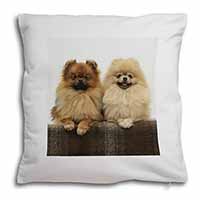 Pomeranian Dogs Soft White Velvet Feel Scatter Cushion