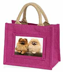 Pomeranian Dogs Little Girls Small Pink Jute Shopping Bag