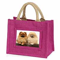 Pomeranian Dogs Little Girls Small Pink Jute Shopping Bag