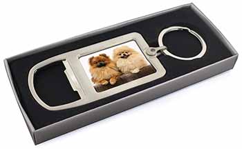Pomeranian Dogs Chrome Metal Bottle Opener Keyring in Box