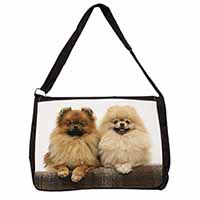 Pomeranian Dogs Large Black Laptop Shoulder Bag School/College