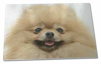 Large Glass Cutting Chopping Board Cream Pomeranian Dog