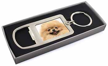 Cream Pomeranian Dog Chrome Metal Bottle Opener Keyring in Box